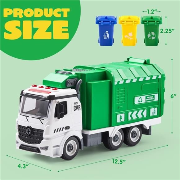 Recycling Garbage Truck Toy, Kids DIY Assembly Friction Powered Side-Dump Toy - Picture 3 of 6